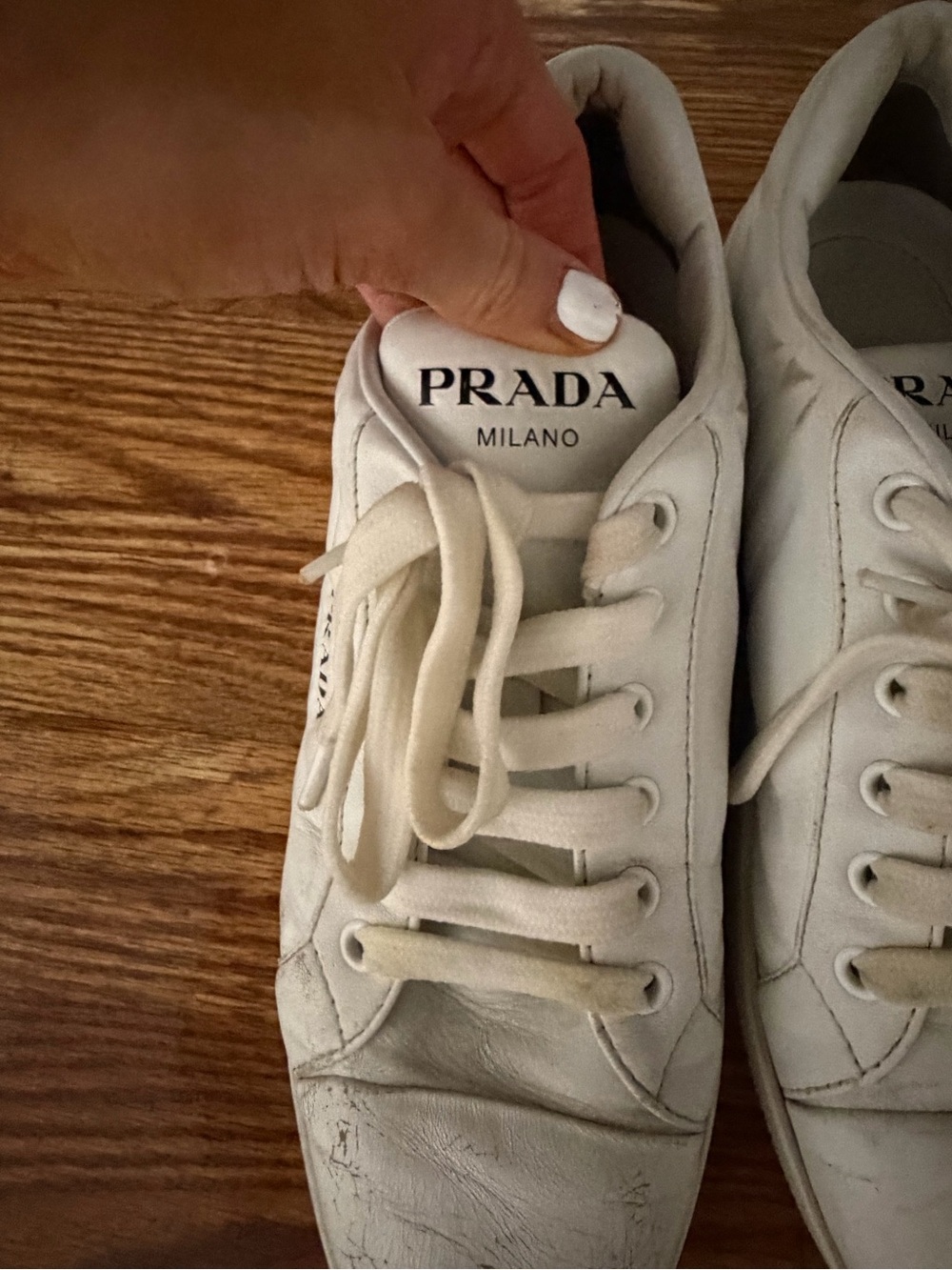 Prada White Leather Low-Top Sneakers - Picture 2 of 6